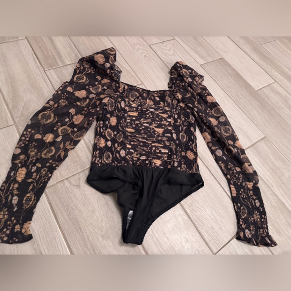 NWT Free People Brunch Date Bodysuit in Black combo Size Small - Picture 11 of 16
